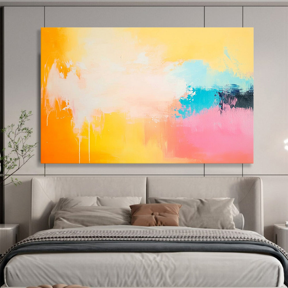 “Sunset Drip” - Orange, Yellow, Pink, Blue, Abstract Dripping Painting On Canvas HB1066