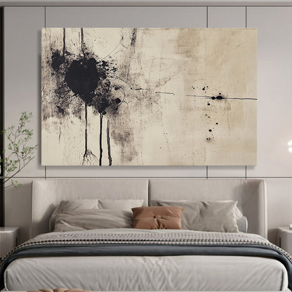 “Ink - Splatter Abstract” - Black, Beige with Spattered Ink - Painting On Canvas HB1387