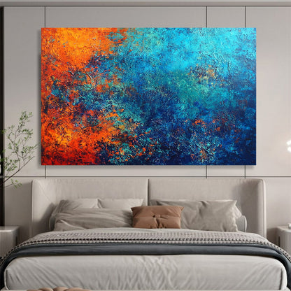 “Earthy Blue - Orange Blend” - Blue, Orange, Textured Abstract Painting On Canvas HB0737