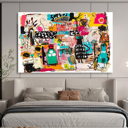 “Colorful Collage Chaos” - Multicolor, Abstract Objects, Collage - like - Mixed Media Painting HB1483