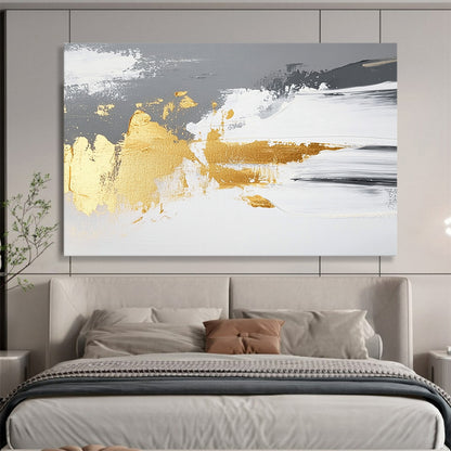 “Gray - White - Gold Abstract Strokes” - Gray, White, Gold, Abstract Paint Strokes - Acrylic Painting HB1780
