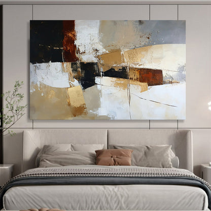 “Earthy Tone Abstract” - Black, Brown, Beige, Gold with Geometric Shapes - Painting On Canvas HB1391