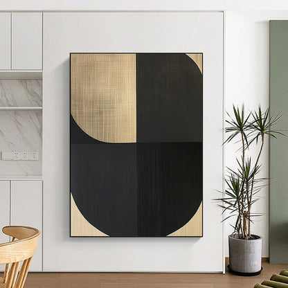 Contemporary abstract painting featuring bold shapes and simple lines on wood grain background, creating an elegant atmosphere of calm and tranquility. DLZ1535