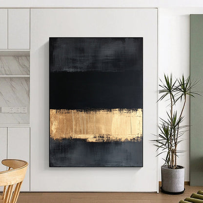 Black, Gold, Gray, Textured Stripes "Gilded Grunge" Abstract Expressionist Painting On Canvas HB114