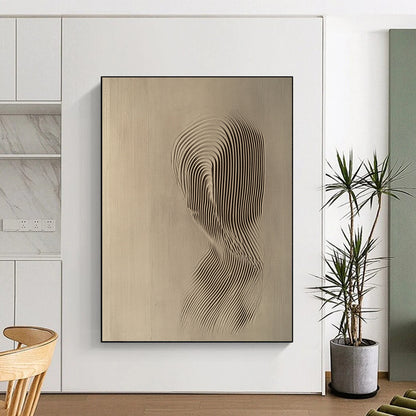 Contemporary abstract art featuring a relief carving of the female form with soft lines and curves in light beige against a neutral backdrop. DLZ1073