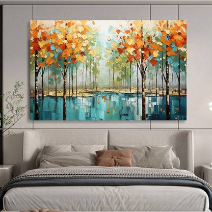 Autumn Forest Reflection Art - Large Nature - Inspired Living Room Decor DLZ163