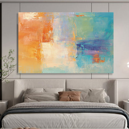 “Colorful Abstract Blend” - Orange, blue, purple, beige; Abstract color - block blend; Acrylic Painting On Canvas HB1276