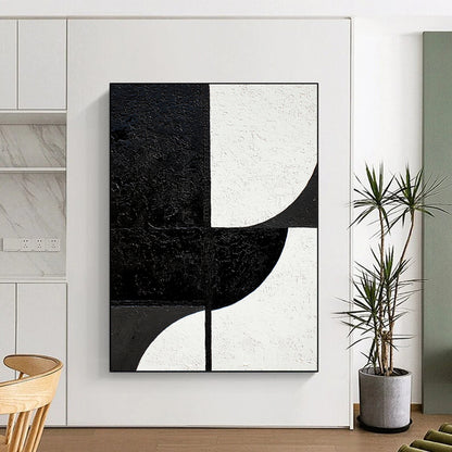 Black & White Geometric Shapes - “Minimalist Form Fusion” Painting On Canvas HB228