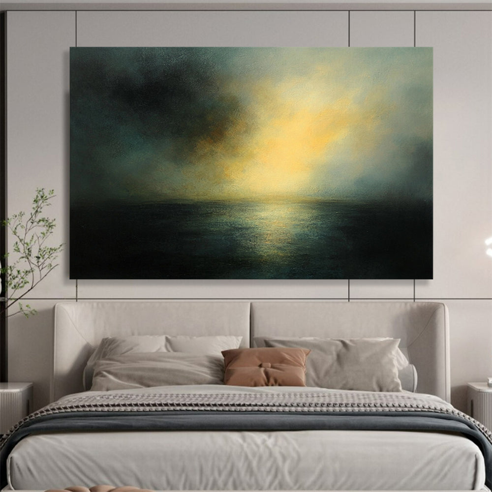 “Dark Coastal Sunset” - Dark Palette, Moody Coastal Sunset Painting On Canvas HB0895