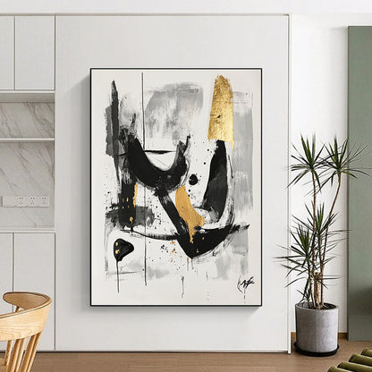 Black, Gray and Gold Abstract Swirls "Mysterious Whirl" Painting On Canvas HB326