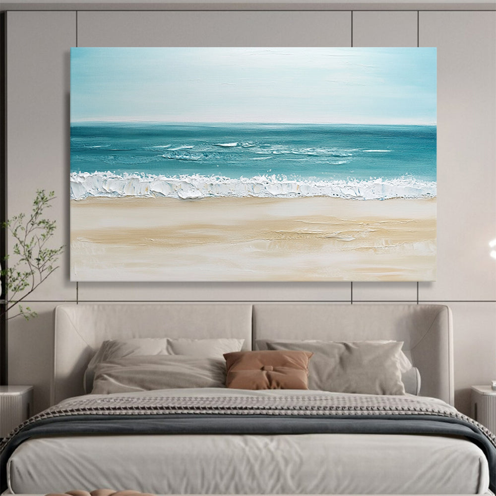 “Minimalist Beach” - Soft Blues, Beiges, Whites, Calm Beach Scene - Impasto Oil Painting HB1745
