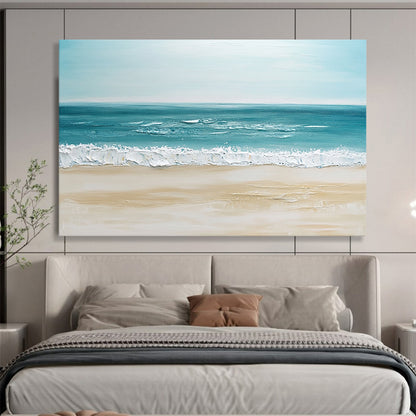 “Minimalist Beach” - Soft Blues, Beiges, Whites, Calm Beach Scene - Impasto Oil Painting HB1745