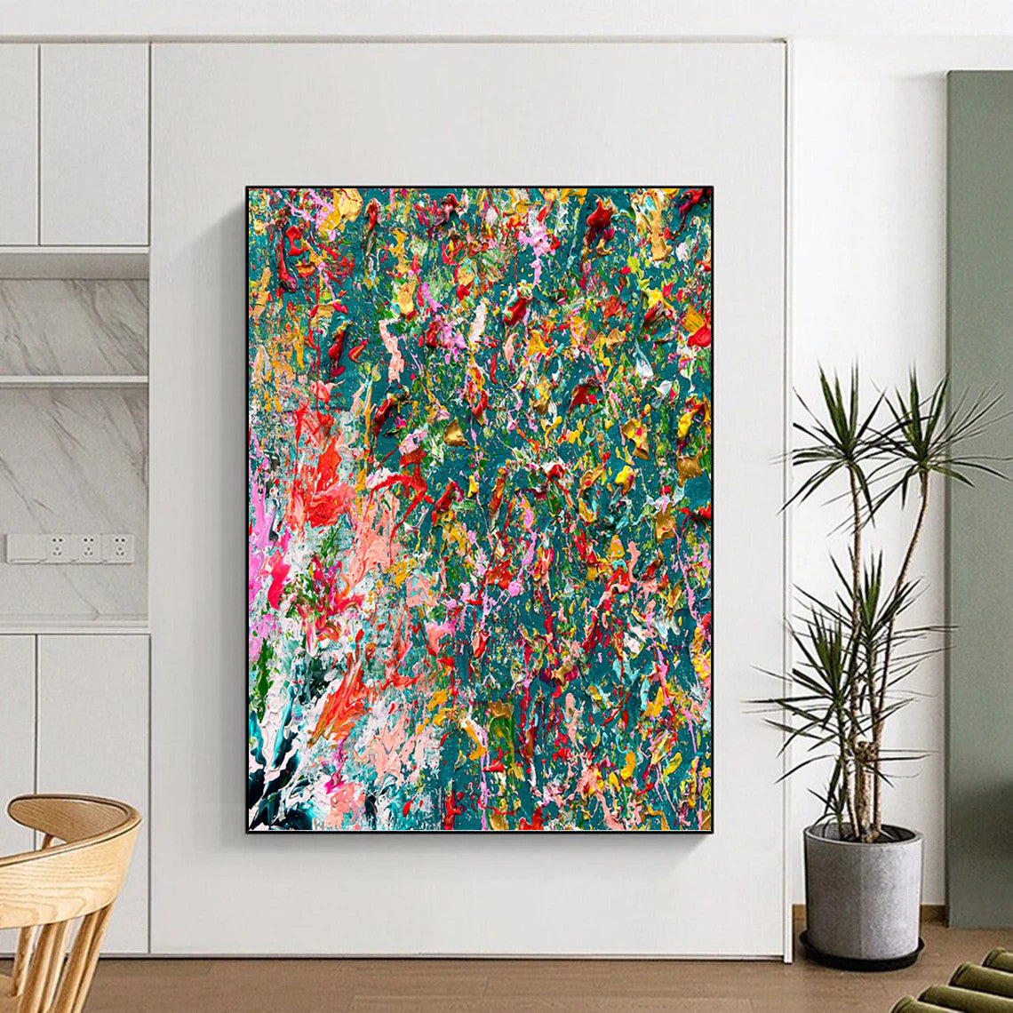 Custom Vertical Hand - Painted Large Abstract Canvas for Bedroom and Hotel DKH1682