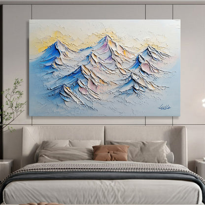 “Textured Mountain Peaks” - Blue, Purple, White, Yellow - Impasto Mountain Landscape - Acrylic Painting HB1316