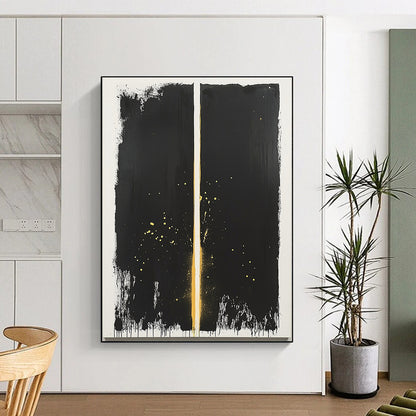 Black & Gold Vertical Split - “Stellar Curtain” Painting On Canvas HB195