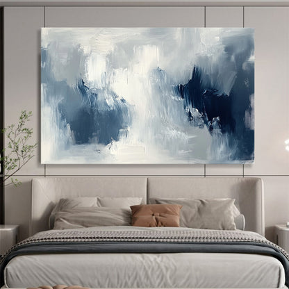 “Blue - Gray Mist” - Blue, Gray, White, Abstract Misty Textures Painting On Canvas HB1056