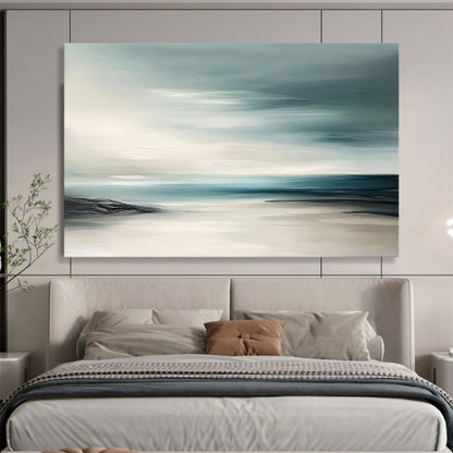 “Abstract Coastal Horizons” - Teal, White, Abstract Coastal Painting On Canvas HB0701