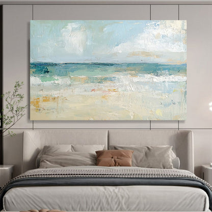 “Pastel Beach Serenity” - Light Blues, Creams, Soft Golds, Calm Beach - Impressionist Oil Painting HB1565