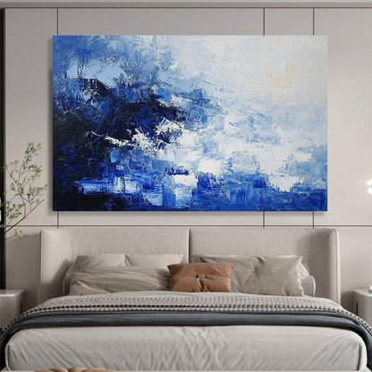 “Blue - White Abstract Textured Layers” - Blue, White, Layered Textures Painting On Canvas HB0836