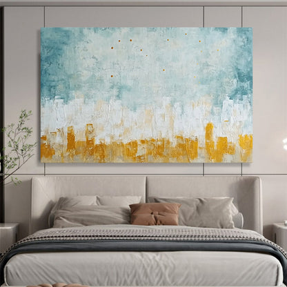 “Blue - Gray Cityscape with Gold Dots” - Blue, Gray, Gold, Abstract Cityscape Painting On Canvas HB1092