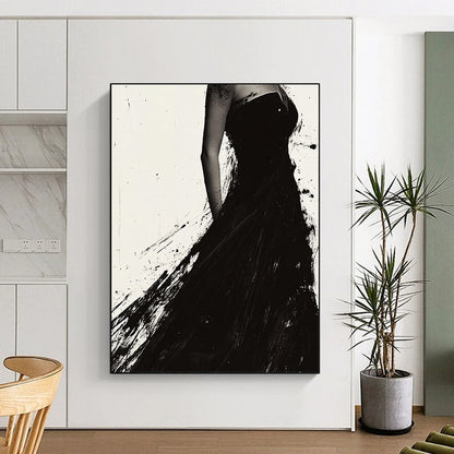 Black Dress Silhouette "Elegant Splash" Painting On Canvas HB303