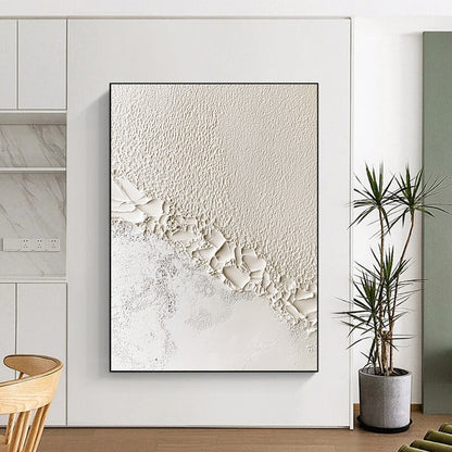 Contemporary hand-painted abstract artwork featuring textured white waves at the wall and ceiling edge, symbolizing creativity and innovation in architectural design. DLZ1215