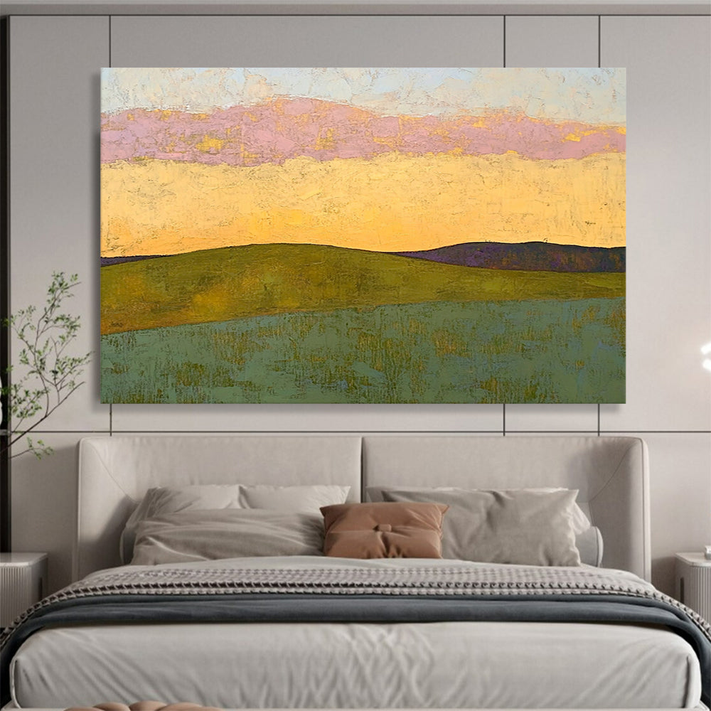 “Colorful Horizon Landscape” - Pink, Yellow, Green, Textured Layers, Abstract Landscape Painting On Canvas HB0905