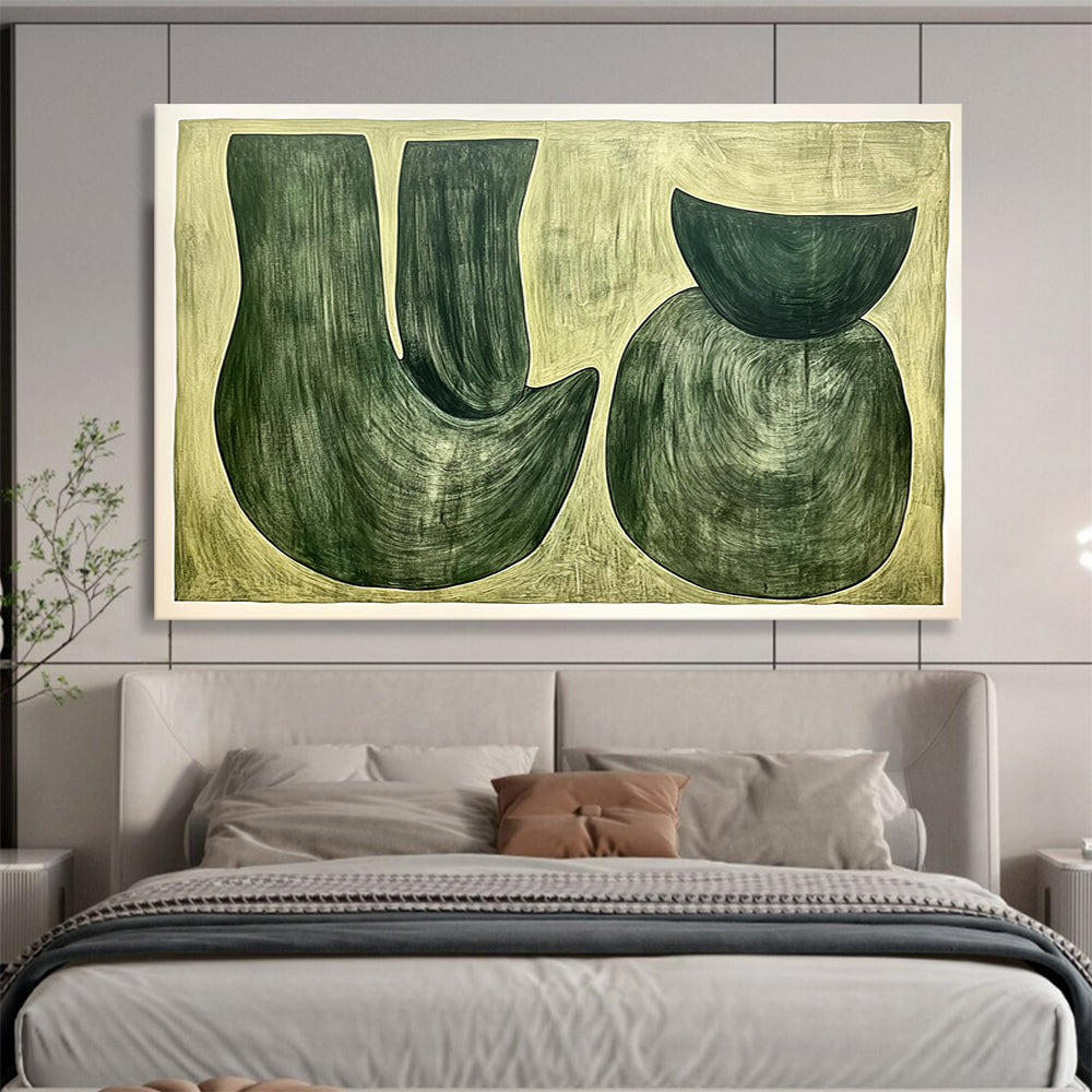 “Green Shapes on Beige” - Greens, Beiges, Abstract Organic Shapes - Acrylic Painting HB1762
