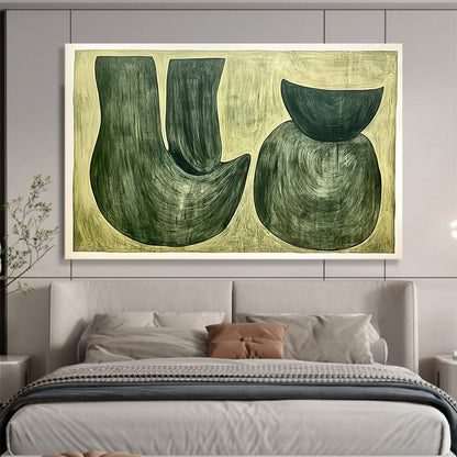 “Green Shapes on Beige” - Greens, Beiges, Abstract Organic Shapes - Acrylic Painting HB1762