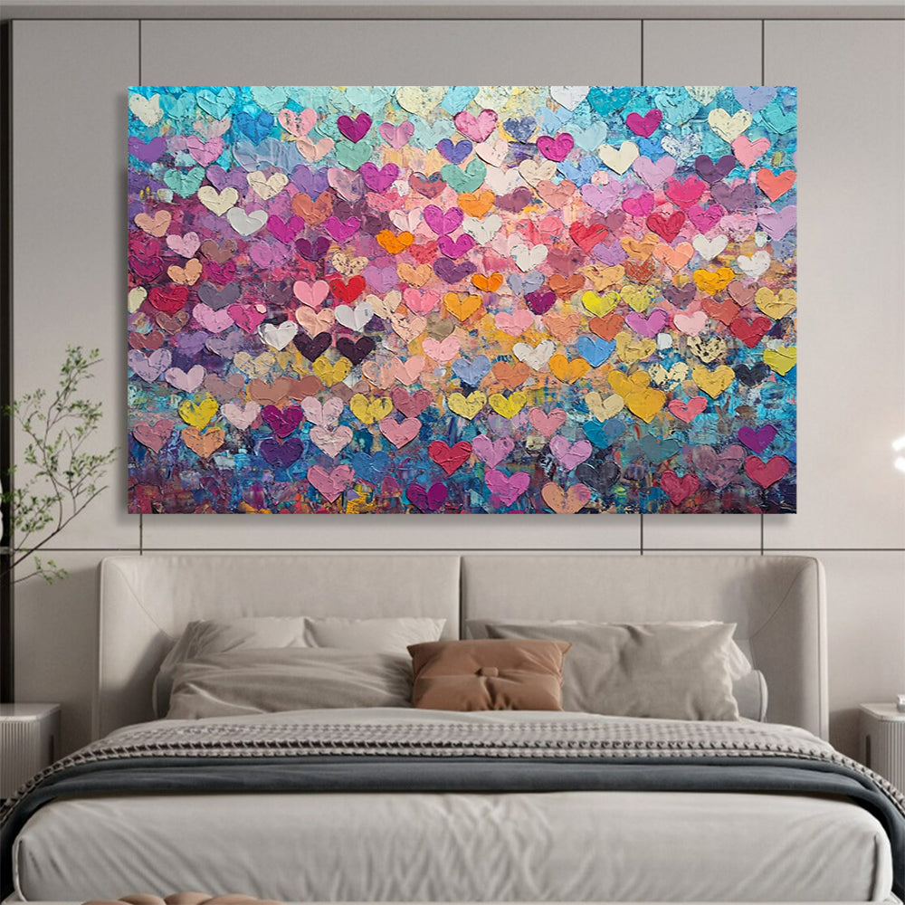 “Colorful Heart Collage” - Multicolor hearts, vibrant background, Textural Abstract Painting On Canvas HB0596