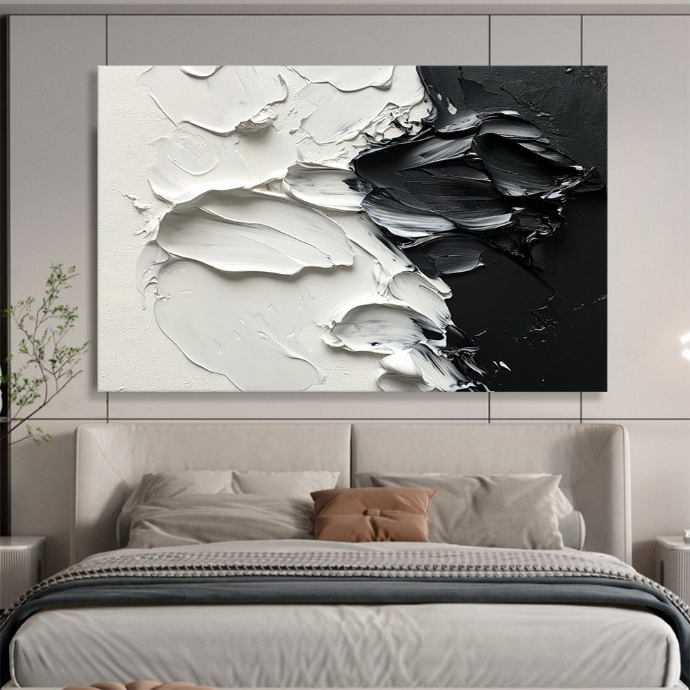 “Black - White Textured Strokes” - Black, White, Thick Textured Paint Strokes - Impasto Oil Painting HB1777