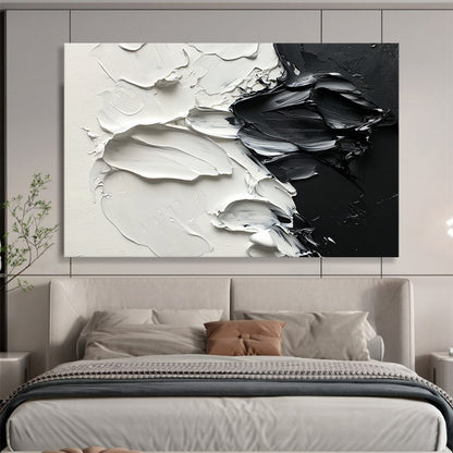 “Black - White Textured Strokes” - Black, White, Thick Textured Paint Strokes - Impasto Oil Painting HB1777