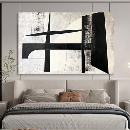 Geometric Black and White Cross - Precision Abstract Painting On Canvas HB0464