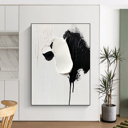 Contemporary hand-painted abstract art featuring a cute panda with detailed strokes of white and black on a minimalist background capturing softness and elegance. DLZ1737
