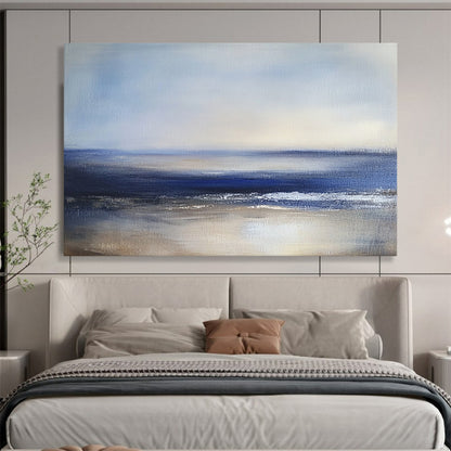 “Serene Blue - Gray Seaside” - Blue, Gray, Calm Sea Painting On Canvas HB0787