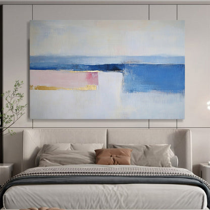 “Soft Horizon” - Blue, Pink, Gold, Minimalist Abstract Landscape Painting On Canvas HB1057