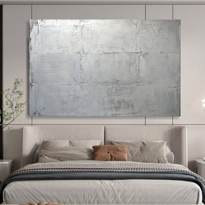“Minimalist Silver Grid” - Subtle grays, textured grid, Minimalist Textural Painting On Canvas HB0575