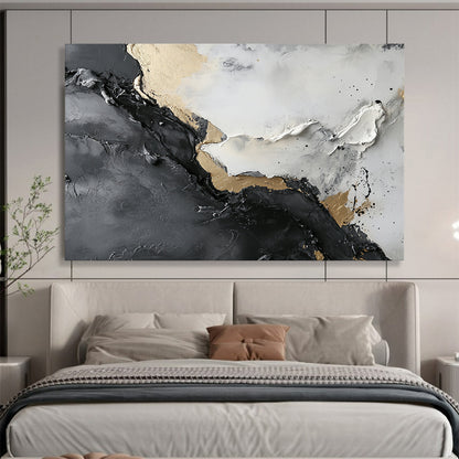 Textured Gray, Black, and Gold Abstract - Luxe Impasto Painting On Canvas HB0494