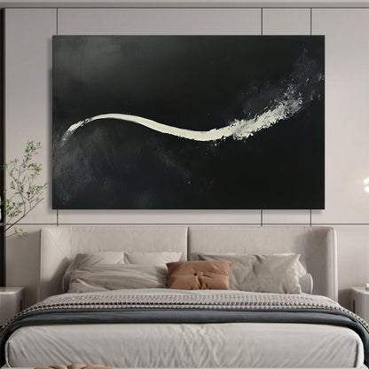 “White Stream on Black” - Bold white, deep black, Abstract Expressionist Painting On Canvas HB0608