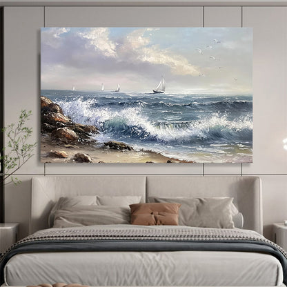 “Sailing Serenity” - Blues, Whites, Greys, Sailboats at Sea - Realist Oil Painting HB1605