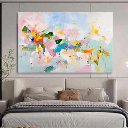 “Soft Colorful Abstract Blooms” - Pink, Blue, Yellow, Abstract Flowers - Impressionist Acrylic Painting HB1494