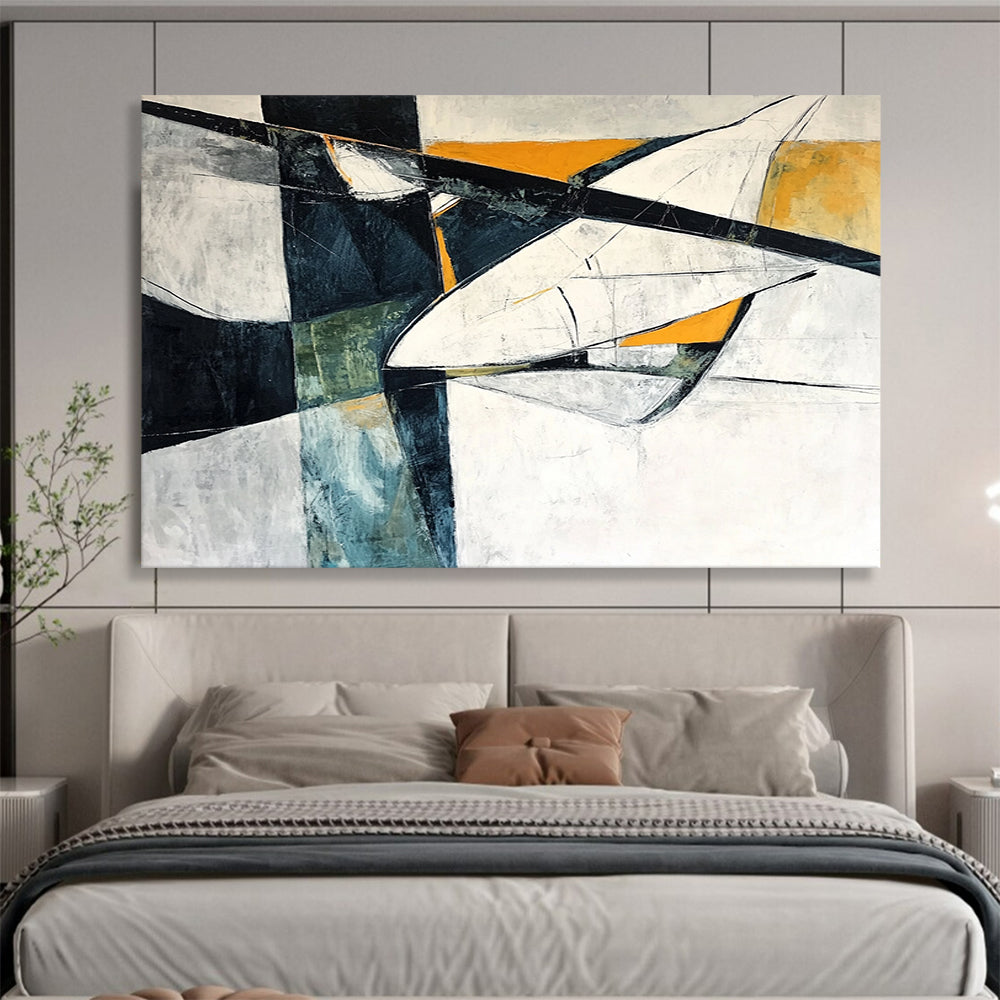 Black, White, Orange, and Teal Abstract - “Dynamic Angles” Painting On Canvas HB1453