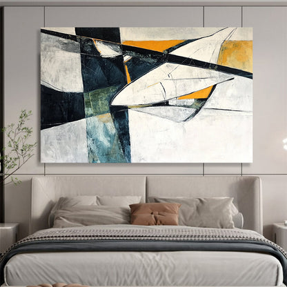 Black, White, Orange, and Teal Abstract - “Dynamic Angles” Painting On Canvas HB1453