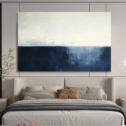 “Navy - White Abstract Horizon” - Navy, White, Subtle Horizon Painting On Canvas HB0833