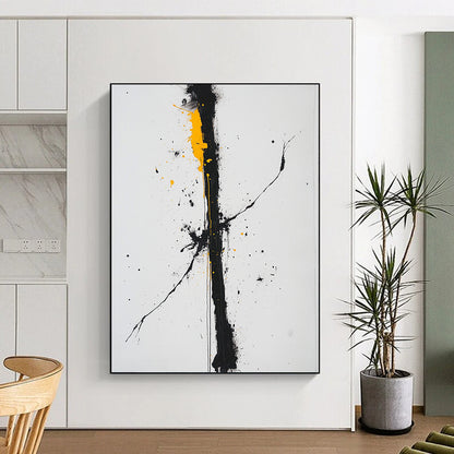 Black, White, Gray, Yellow, Bold Vertical Drip "Sunlit Chaos" Abstract Expressionist Painting On Canvas HB068