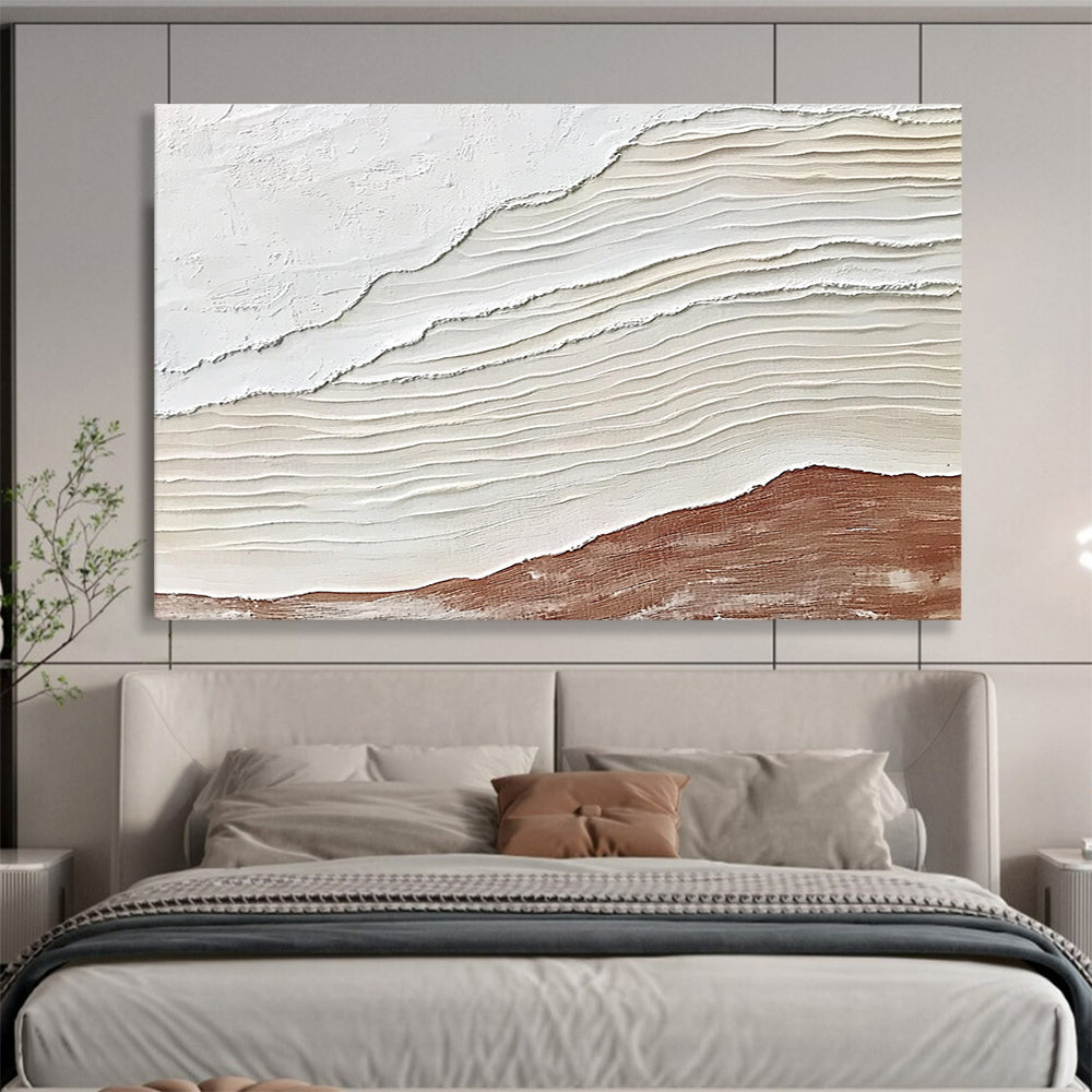“Textured White and Brown Waves” - White, Brown, Textured wavy patterns - Relief Art HB1790