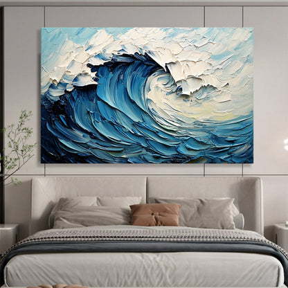 “Thick - Textured Blue Wave” - Blue, White, Swirling Wave, Ocean - Impasto Oil Painting HB1679
