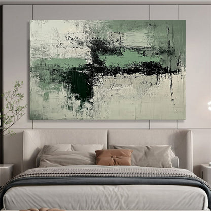 “Green and Gray Abstract Textures” - Green, gray, white, black; Textured abstract with green and gray; Acrylic Painting On Canvas HB1250