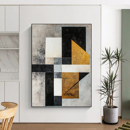 Gray, White, Black, Gold with Mixed Shapes "Textured Fusion" Abstract Painting On Canvas HB016