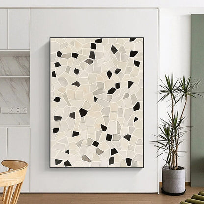 Beige, Gray & Black Mosaic - “Neutral Patchwork Harmony” Painting On Canvas HB203
